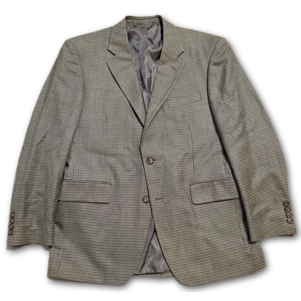 Jos A Bank Mens Blazer Tan 40S Silk Blend Plaid Regular Suit Jacket Wool